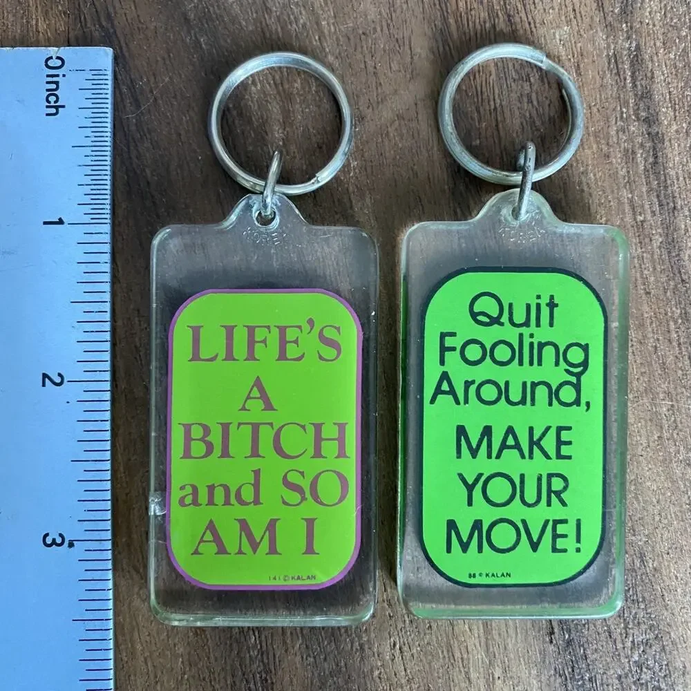 Lot 2 Vintage Kalan Keychain Key Ring Lifes A B Make Your Move
